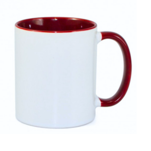 Caneca de Cerâmica Alça e Interior Colorido 325ml - Vinho